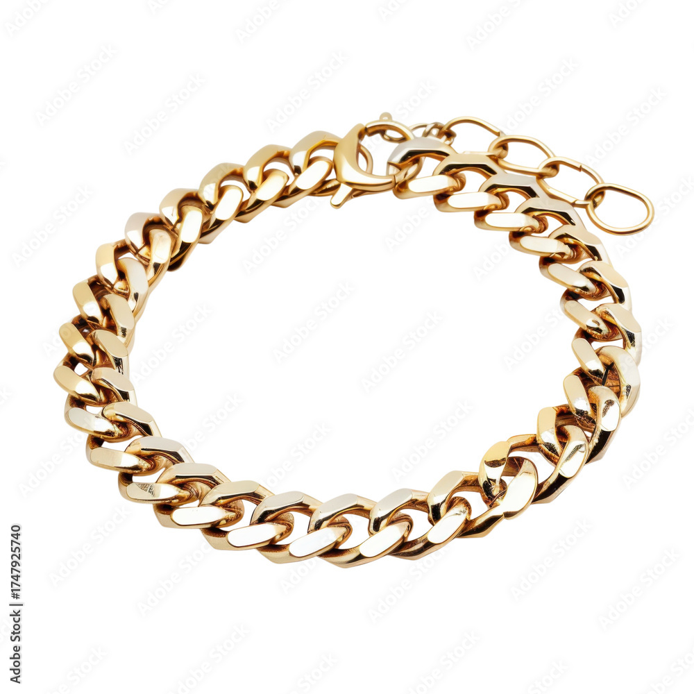 Obraz premium Gold chain bracelet close-up isolated on Transparent Background