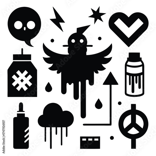 Black and White Graffiti Style Icons and Symbols spray can