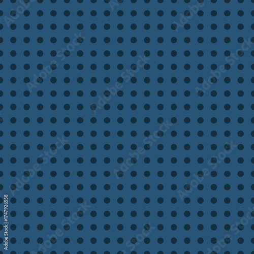 Deep navy polka dots on slate blue grid background. Minimal and clean seamless vector pattern for textile, wrapping, wallpaper, or digital backgrounds.