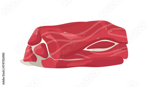 Piece of raw red meat for cooking. Icon of beef or pork steak. Organic farm product, healthy eating. Natural food from grocery, supermarket. Flat isolated vector illustration on white background