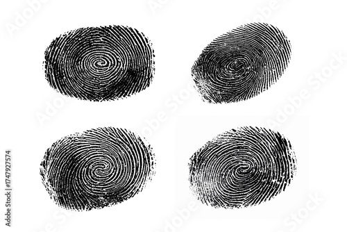 Set of fingerprints, vector illustration on black colour isolated white background