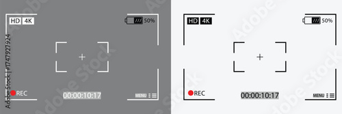 Camera viewfinder interface focusing screen display with recording indicator battery level for video recording applications. EPS vector illustration