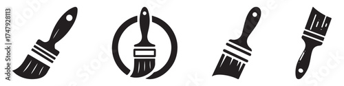 Modern Minimalist Paintbrush Icon, Flat Silhouette of an Art Tool Vector for Creative Illustration Design