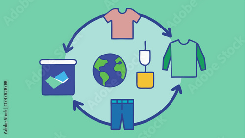 An infographicstyle illustration showing the lifecycle of a sustainable garment from raw materials to postconsumer recycling highlighting environmental impacts.
