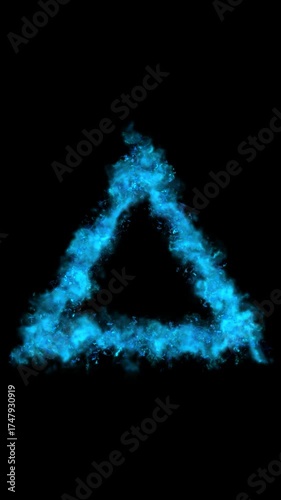 Blue Color Triangle Frame Flame and Blue Ember Particles, Inferno loop frame transparent video, vertical social media motion