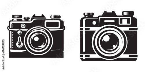 Modern Minimalist Camera Vintage Icon, Flat Silhouette of a Classic Photography Device Vector for Retro Illustration Design