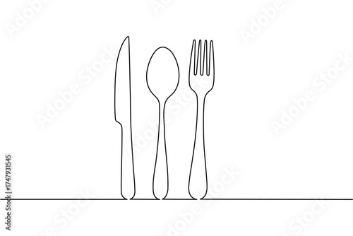 Fork knife spoon continuous one line drawing minimalist vector illustration
