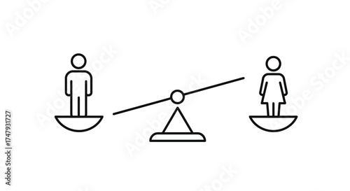 Balance concept with male and female figures on scales illustration