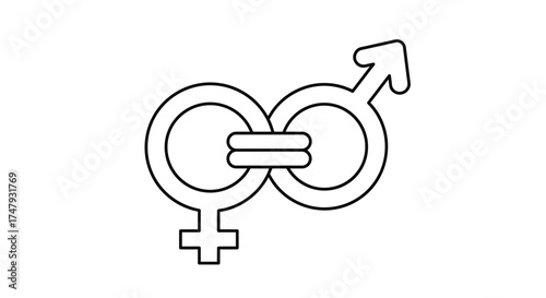 Equality symbol featuring classic female and male gender representations outlined