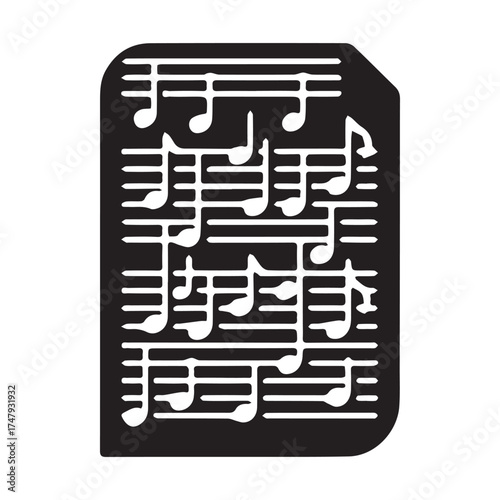 Modern Minimalist Music Note Paper Icon, Flat Silhouette of a Sheet Melody Vector for Musical Illustration Design