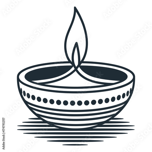 Stylized illustration of a traditional oil lamp, , often used in diwali celebrations