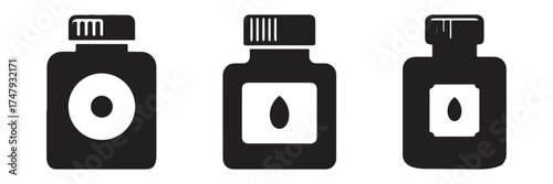 Modern Minimalist Ink Bottle Icon, Flat Silhouette of a Writing Supply Vector for Artistic Illustration Design