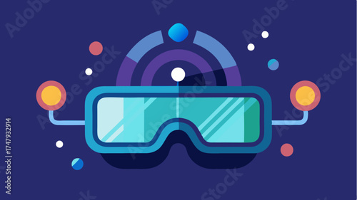 Stylized representation of augmented reality glasses displaying a 5G network interface with visual elements suggesting realtime data connectivity.