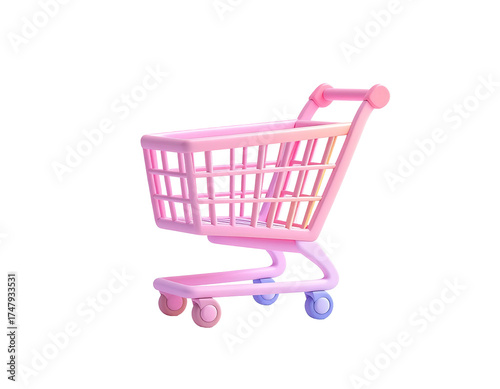 Pastel pink shopping cart isolated against a dark background, 3D rendering