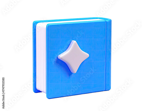 3D rendering of a closed blue book with a diamond-shaped embellishment