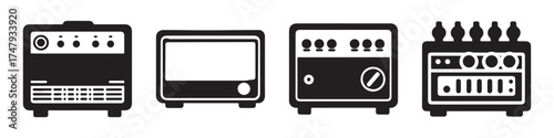 Modern Minimalist Upright Amplifier Icon, Flat Silhouette of an Audio Equipment Vector for Music Illustration Design