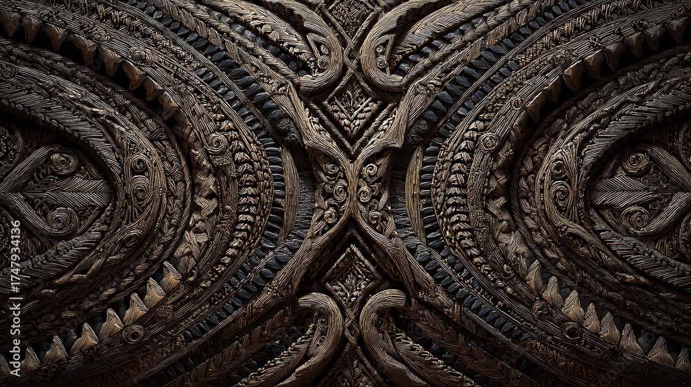 Naklejka premium Intricate metallic carved texture showcasing symmetry and detailed pattern, ideal for art design project work