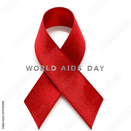 Aids awareness ribbon. A ribbon with the word AIDS on it. The ribbon is red. The ribbon is on a white background. 