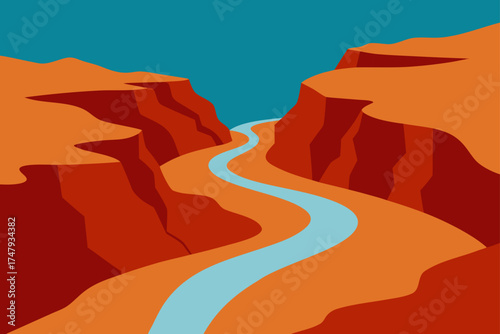 Illustration of a canyon with a winding river view