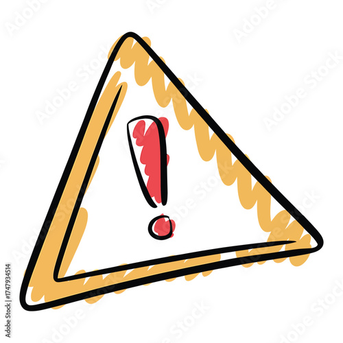 Hand drawn warning sign with exclamation mark for attention or alert concept
