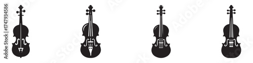 Modern Minimalist Violin Icon, Flat Silhouette of a Musical Instrument Vector for Classical Illustration Design