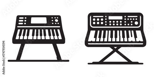 Modern Minimalist Digital Piano Icon, Flat Silhouette of a Musical Instrument Vector for Music Illustration Design