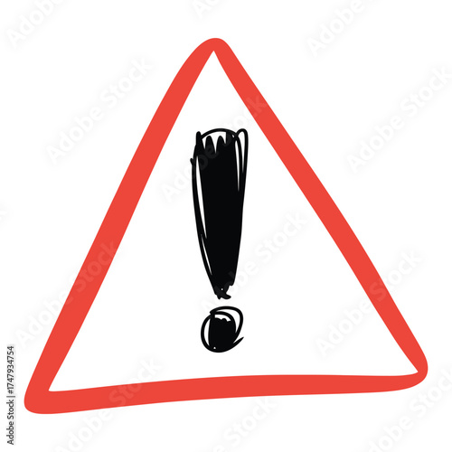 Hand drawn attention sign triangle warning sign with exclamation mark inside