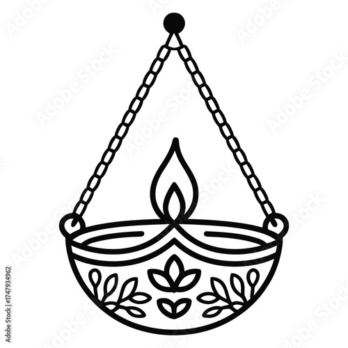 Diwali oil lamp traditional indian diya lamp hanging on chain for decoration