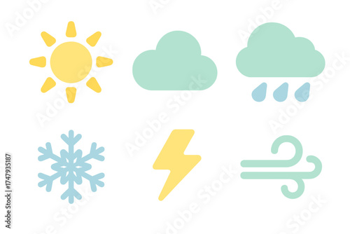 Basic weather forecast symbols set featuring sun cloud rain snow lightning and wind