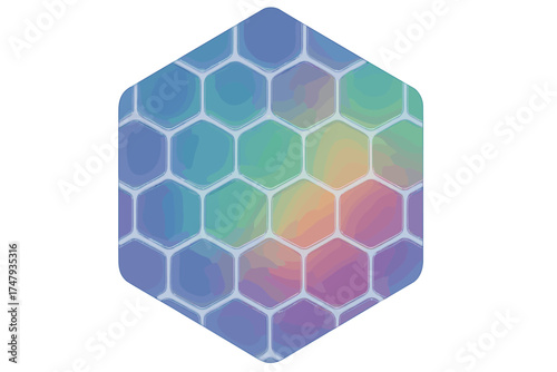 Abstract geometric honeycomb pattern with iridescent gradient colors on white