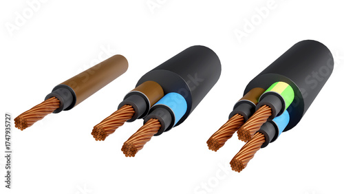 Fototapeta Naklejka Na Ścianę i Meble -  3D rendering of Standard color code for electrical wiring on a white background, Single and 3-phase system