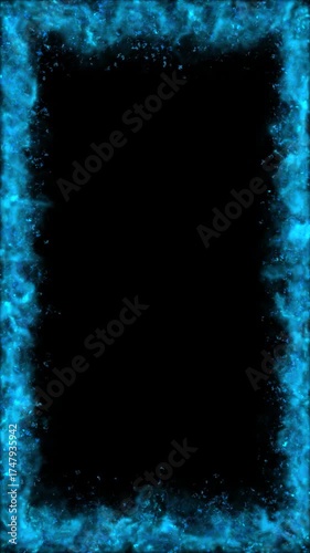 Blue Color Frame Flame and Blue Ember Particles, Inferno loop frame transparent video, vertical social media motion