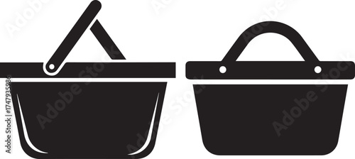 Versatile collection of classic shopping basket illustrations, essential for retail, e-commerce, and grocery design projects, symbolizing consumer activity and market trends