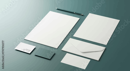 A meticulously arranged corporate identity package with blank stationery, business cards, and an envelope, ideal for a professional branding mockup and presentation
