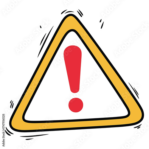 A yellow warning sign with a red exclamation point, indicating potential hazards or important information