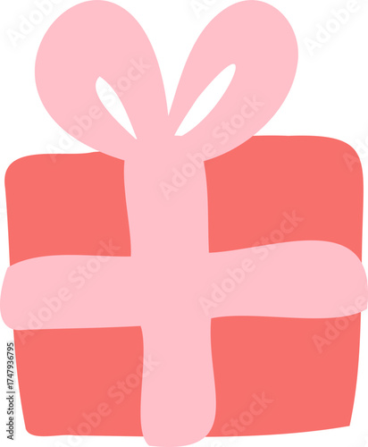 Hand drawn Illustration of Gift Box with Ribbon