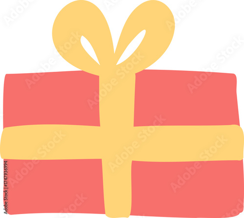 Hand drawn Illustration of Gift Box with Ribbon