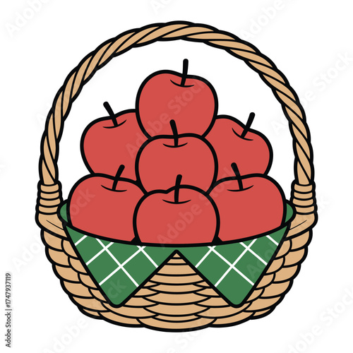 Illustration of a basket full of red apples, a delightful harvest scene