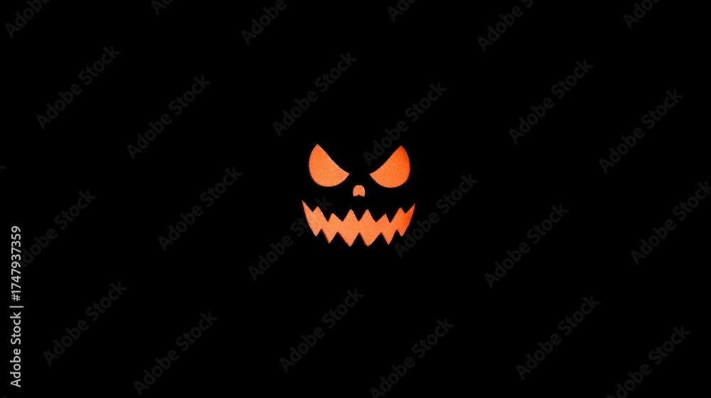 Fototapeta premium Spooky Pumpkin Face with Grinning Teeth on Black Background