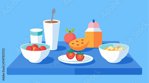 A serene depiction of a breakfast table set with a spread of granola fresh fruits and organic yogurt evoking the idea of healthy wholesome eating.