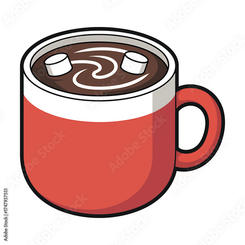 Illustration of a red mug with hot chocolate and marshmallows vector art
