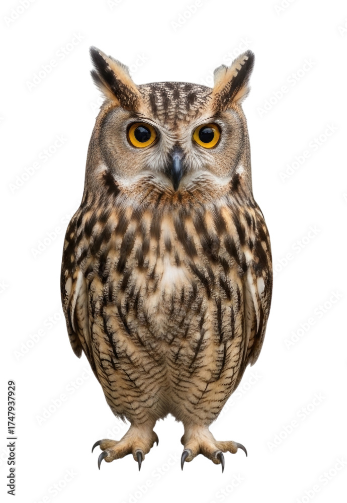 Fototapeta premium Majestic Owl Bird Standing Isolated Cutout Transparent PNG