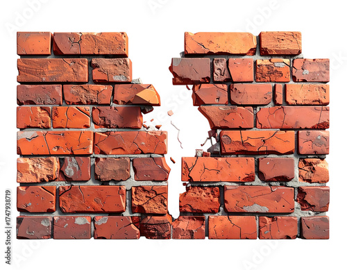 Rendered image of a weathered brick wall with a sizable break