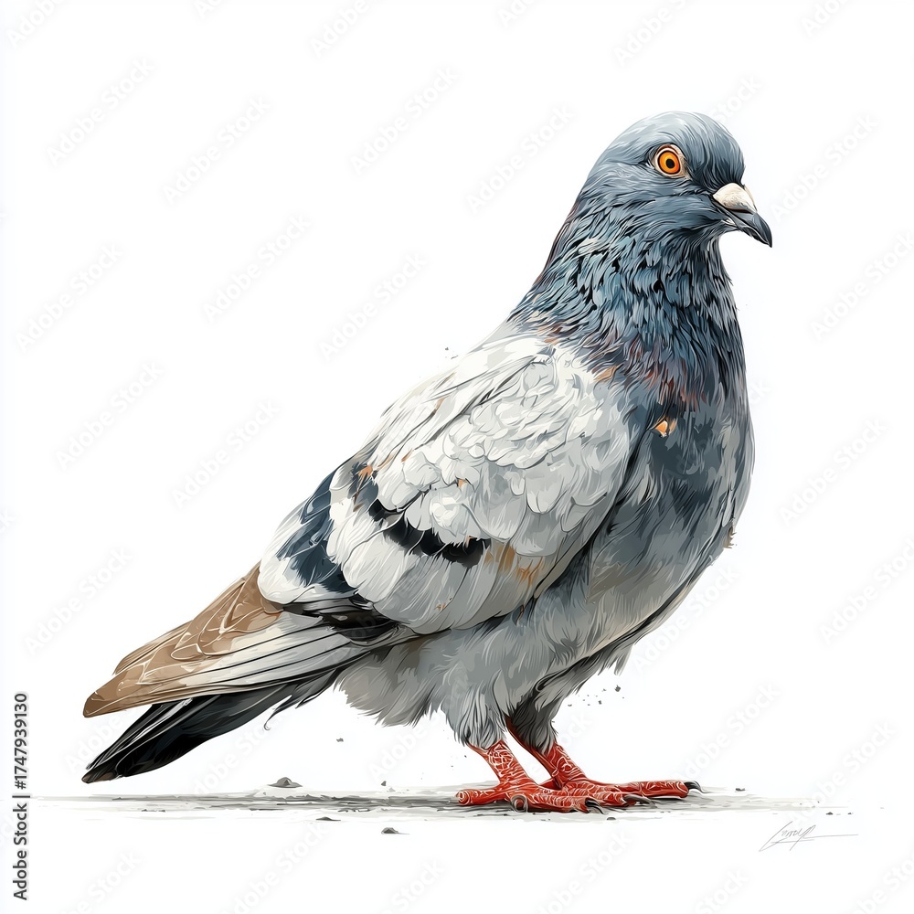 Naklejka premium Minimalist Pigeon Illustration – Cute Cartoon Vector Bird on White Background