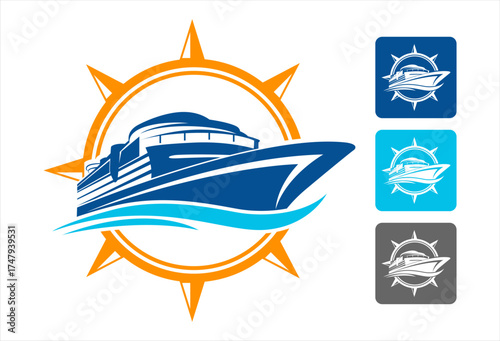cruise sailboat ship logo sign abstract design vector illustration business travel elegant luxury