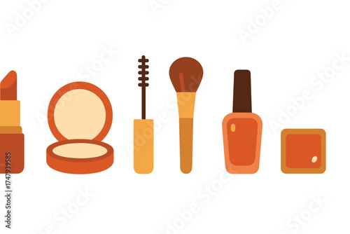 Collection of essential beauty products including lipstick powder mascara and nail polish