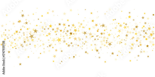 Gold stars vector background, sparkling Christmas confetti falling isolated on white. flying stars glitter backdrop, sparkle border