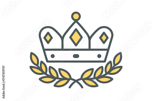 Golden royal crown adorned with a laurel wreath symbolizing victory and success
