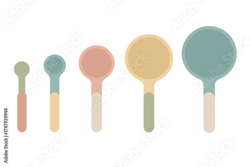 Five pastel measuring spoons set in various sizes for cooking and baking