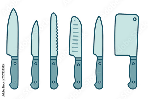 Professional assortment of essential kitchen cutting tools including knives and cleaver